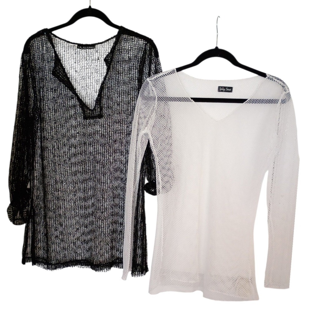 La Blanca Black Sequin Mesh & Spring Street White Fishnet Top Bundle 2pc